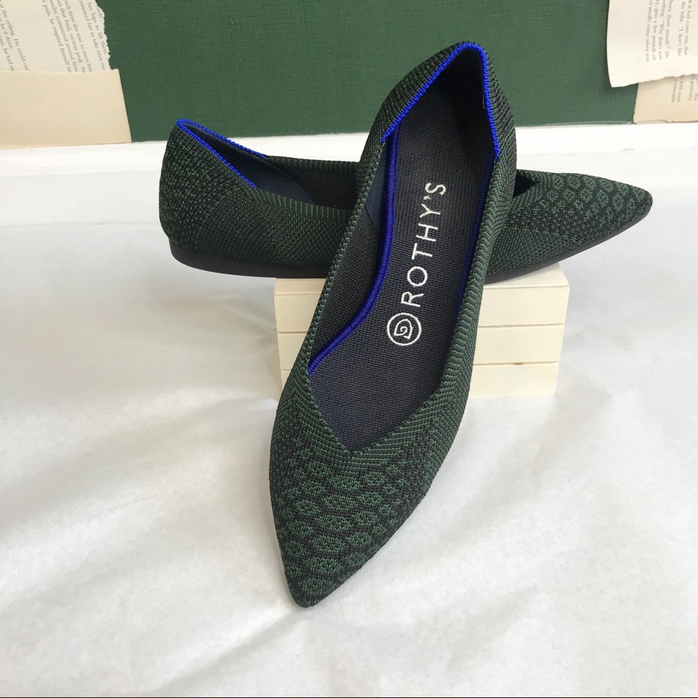 Rothy’s The Point Dark Green Python Flat